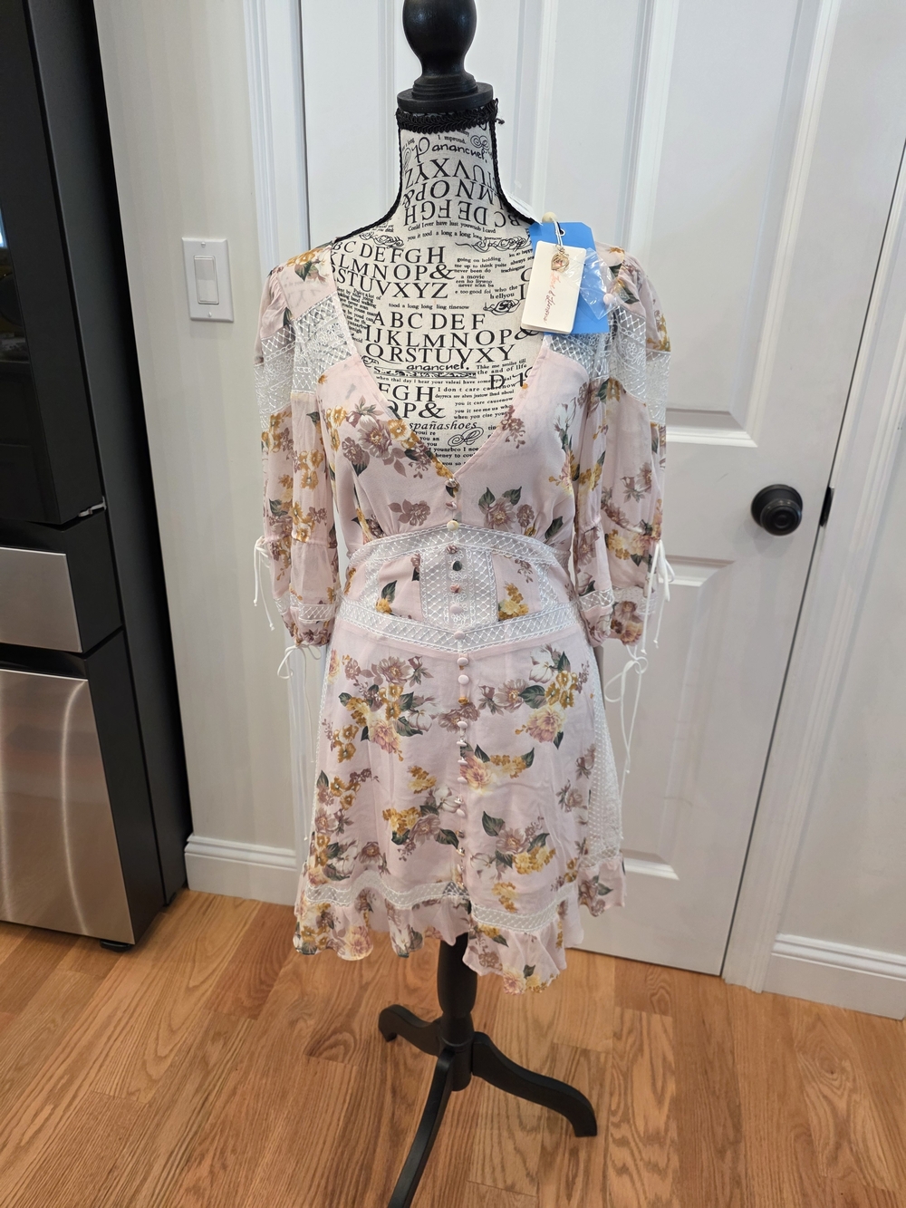 For Love And Lemons Pink Floral Button-Front Mini Dress